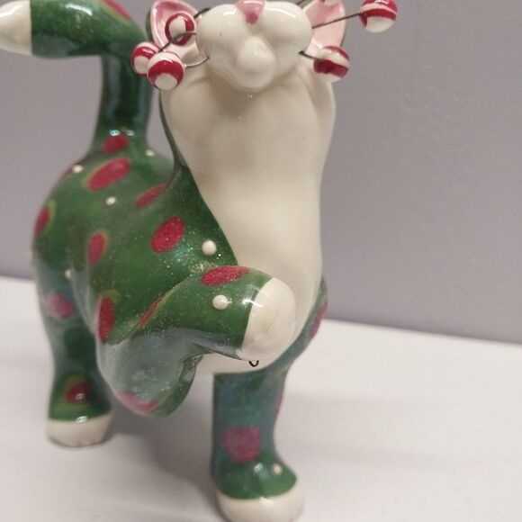 Amy Lacombe 2002 WhimsiClay Ceramic Cat Figurine Willitts Design Green Polka Dot - Picture 4 of 16